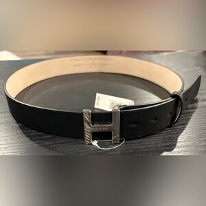 Tommy Hilfiger Black Leather Belt with Silver Buckle